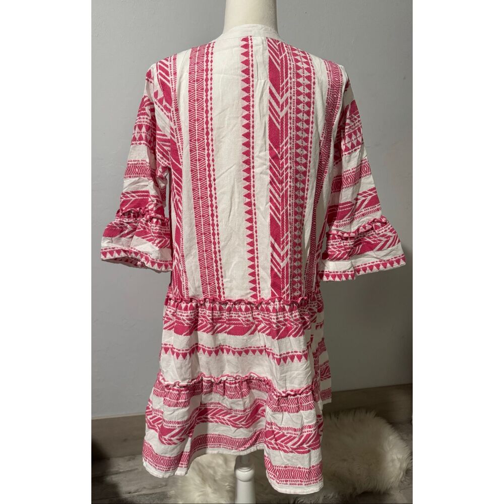 THML Cotton pink white embroidered geometric tunic dress M - Picture 7 of 10